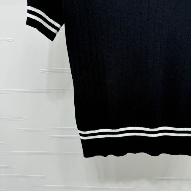 CELINE SHORT-SLEEVE KNIT TOP BLACK 274820