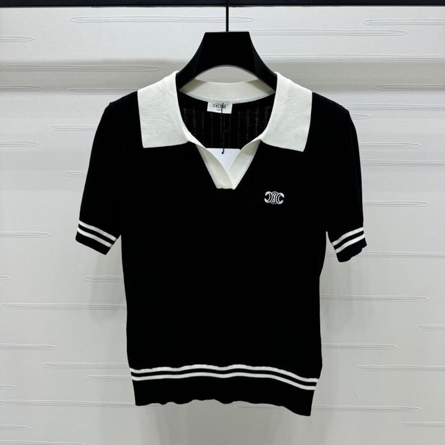 CELINE SHORT-SLEEVE KNIT TOP BLACK 274820