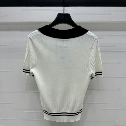 CELINE SHORT-SLEEVE KNIT TOP WHITE 274818
