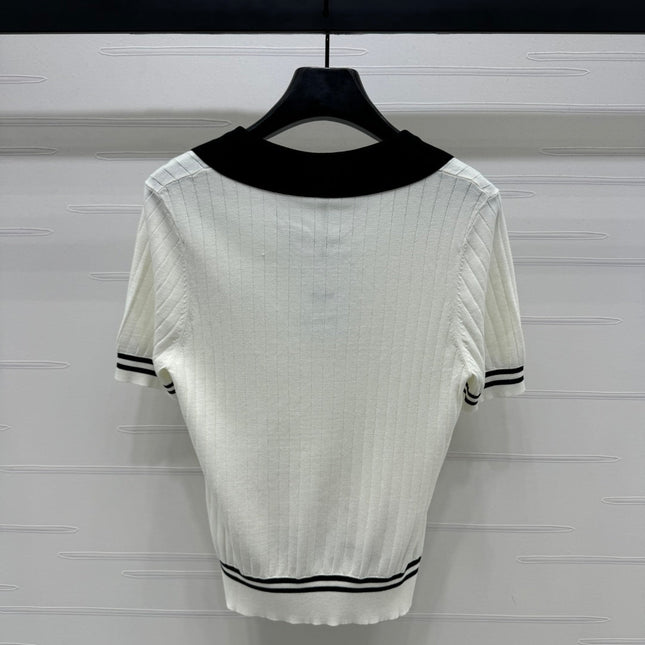 CELINE SHORT-SLEEVE KNIT TOP WHITE 274818