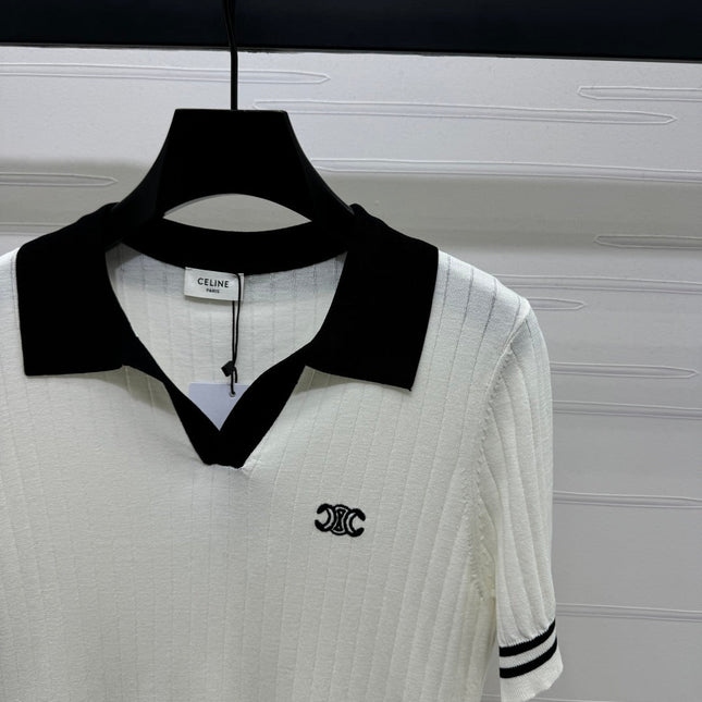 CELINE SHORT-SLEEVE KNIT TOP WHITE 274818