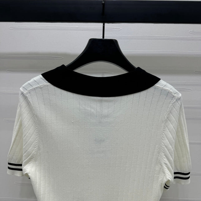 CELINE SHORT-SLEEVE KNIT TOP WHITE 274818