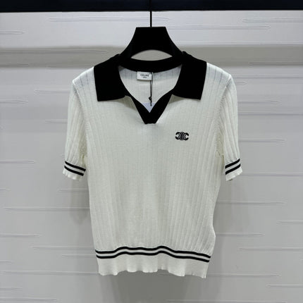 CELINE SHORT-SLEEVE KNIT TOP WHITE 274818