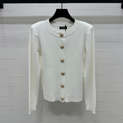 BALMAIN 25S KNITTED ROUND NECK LONG SLEEVE CARDIGAN 264243