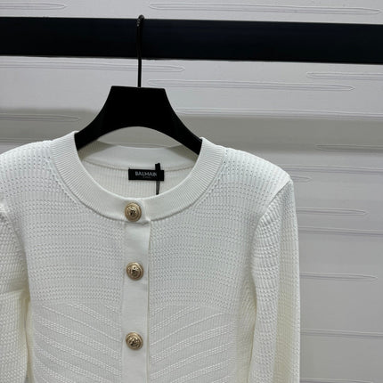 BALMAIN 25S KNITTED ROUND NECK LONG SLEEVE CARDIGAN 264243