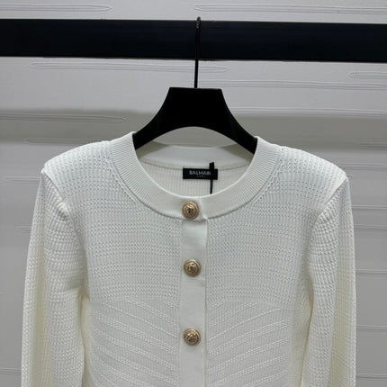 BALMAIN 25S KNITTED ROUND NECK LONG SLEEVE CARDIGAN 264243