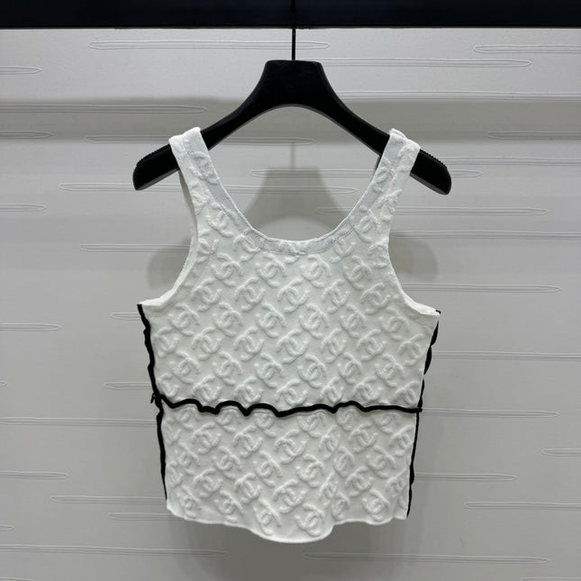 CHANEL SOFT U-NECK KNIT TOP IN BLACK AND WHITE