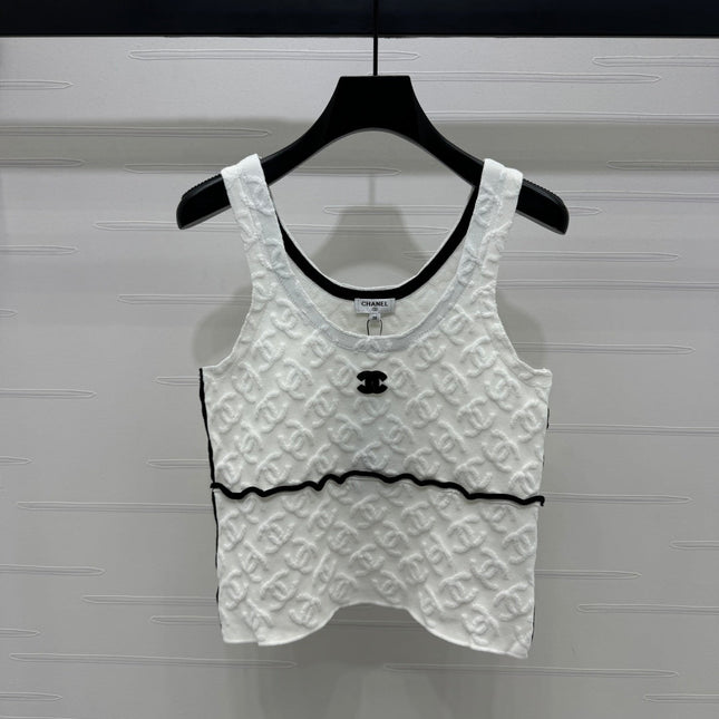 CHANEL SOFT U-NECK KNIT TOP IN BLACK AND WHITE