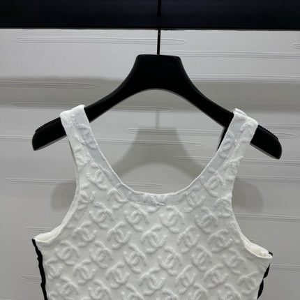 CHANEL SOFT U-NECK KNIT TOP IN BLACK AND WHITE
