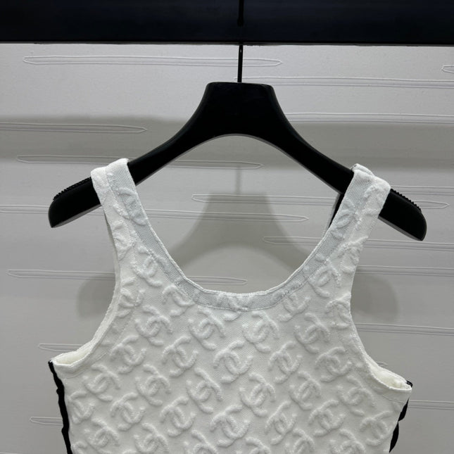 CHANEL SOFT U-NECK KNIT TOP IN BLACK AND WHITE