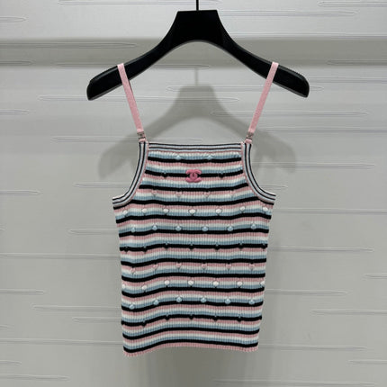Chanel 25 Pink Black Striped Knit Tank Top