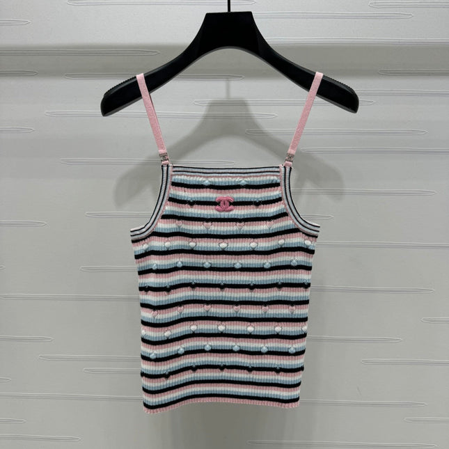 Chanel 25 Pink Black Striped Knit Tank Top