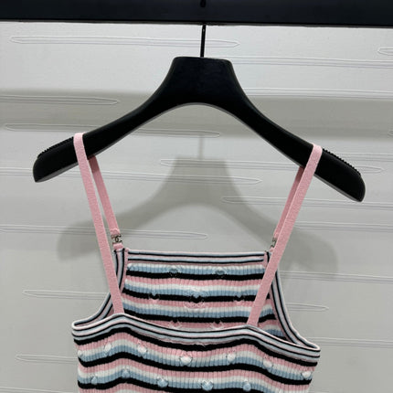 Chanel 25 Pink Black Striped Knit Tank Top