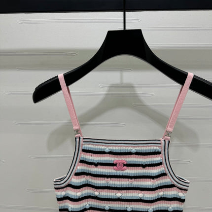 Chanel 25 Pink Black Striped Knit Tank Top