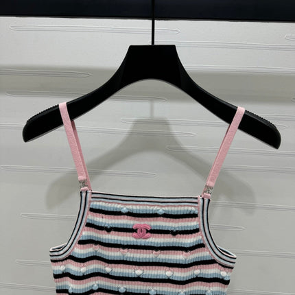 Chanel 25 Pink Black Striped Knit Tank Top