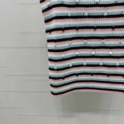 Chanel 25 Pink Black Striped Knit Tank Top