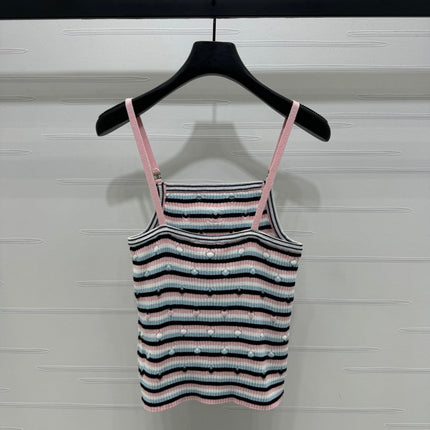 Chanel 25 Pink Black Striped Knit Tank Top