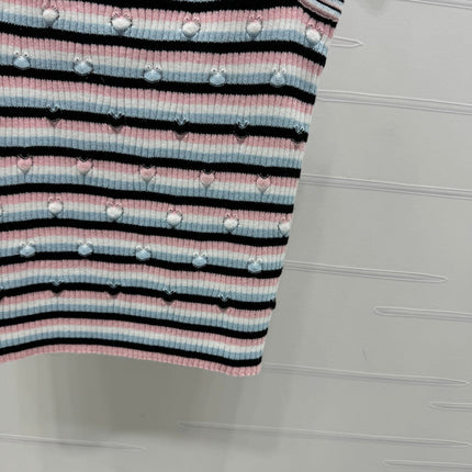 Chanel 25 Pink Black Striped Knit Tank Top