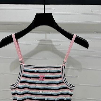 Chanel 25 Pink Black Striped Knit Tank Top