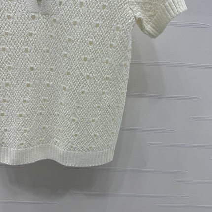 CHANEL SHORT-SLEEVE OPEN-KNIT TOP 274861