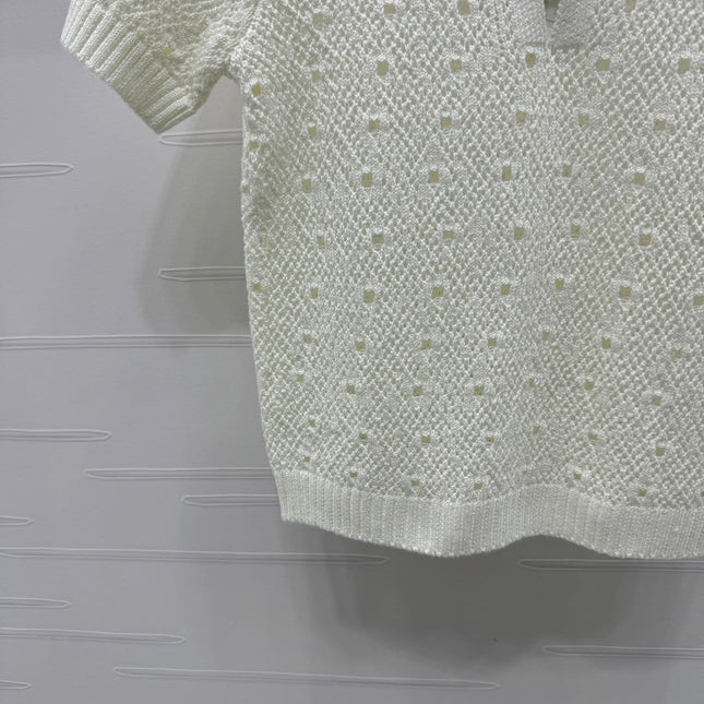 CHANEL SHORT-SLEEVE OPEN-KNIT TOP 274861