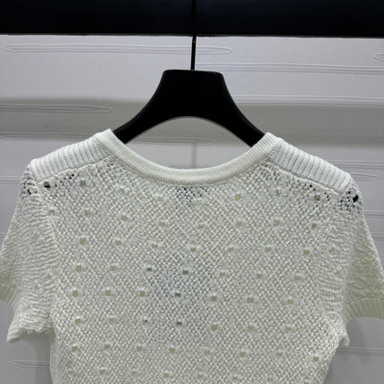 CHANEL SHORT-SLEEVE OPEN-KNIT TOP 274861