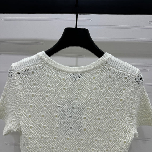 CHANEL SHORT-SLEEVE OPEN-KNIT TOP 274861