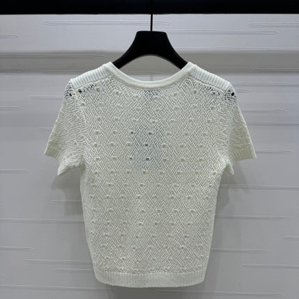 CHANEL SHORT-SLEEVE OPEN-KNIT TOP 274861