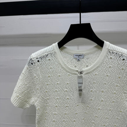 CHANEL SHORT-SLEEVE OPEN-KNIT TOP 274861