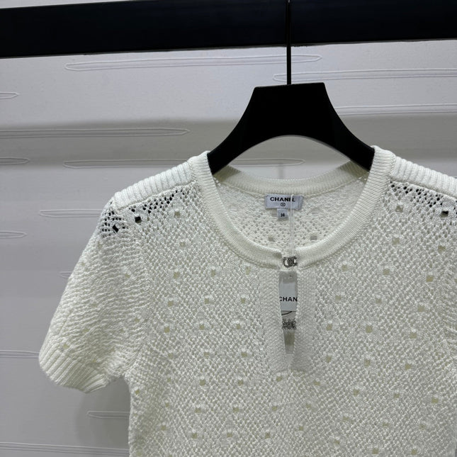 CHANEL SHORT-SLEEVE OPEN-KNIT TOP 274861