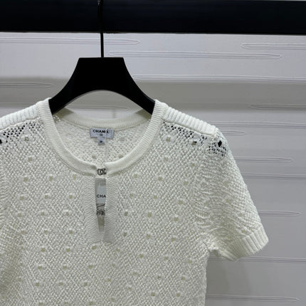 CHANEL SHORT-SLEEVE OPEN-KNIT TOP 274861