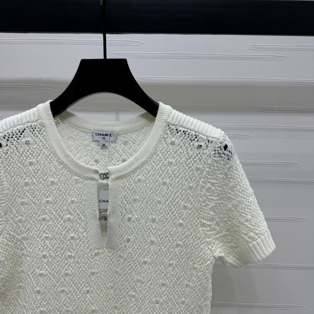 CHANEL SHORT-SLEEVE OPEN-KNIT TOP 274861