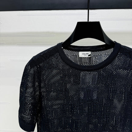 CELINE SHORT-SLEEVE CROCHET TOP BLACK 274808