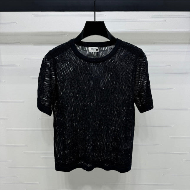 CELINE SHORT-SLEEVE CROCHET TOP BLACK 274808
