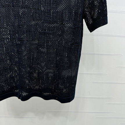CELINE SHORT-SLEEVE CROCHET TOP BLACK 274808