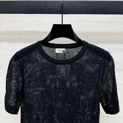 CELINE SHORT-SLEEVE CROCHET TOP BLACK 274808
