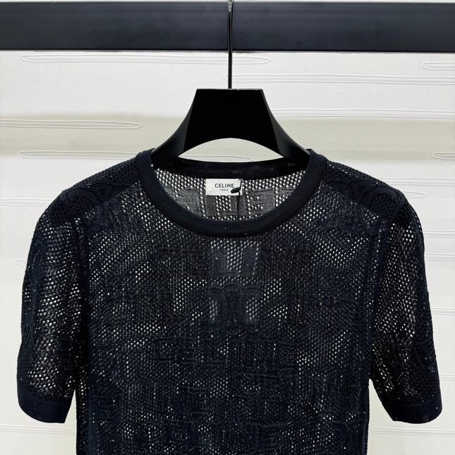 CELINE SHORT-SLEEVE CROCHET TOP BLACK 274808
