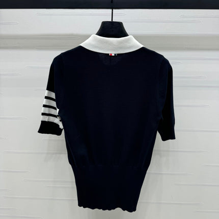 THOM SHORT-SLEEVE KNIT SWEATER WITH EMBROIDERED DOG MOTIF 274850