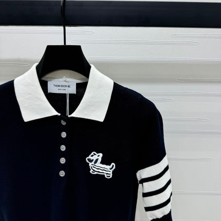 THOM SHORT-SLEEVE KNIT SWEATER WITH EMBROIDERED DOG MOTIF 274850