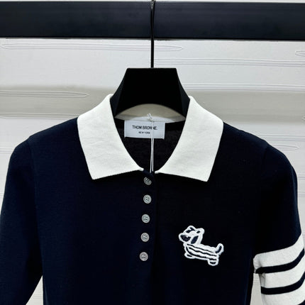 THOM SHORT-SLEEVE KNIT SWEATER WITH EMBROIDERED DOG MOTIF 274850