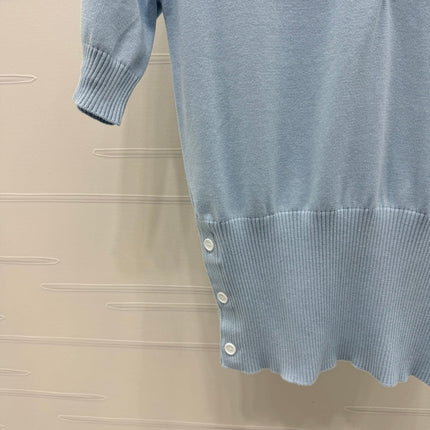 THOM SHORT-SLEEVE KNIT SWEATER WITH EMBROIDERED DOG MOTIF 274849