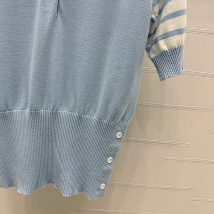 THOM SHORT-SLEEVE KNIT SWEATER WITH EMBROIDERED DOG MOTIF 274849