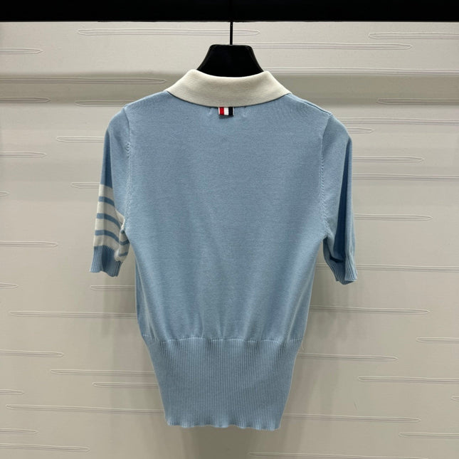 THOM SHORT-SLEEVE KNIT SWEATER WITH EMBROIDERED DOG MOTIF 274849