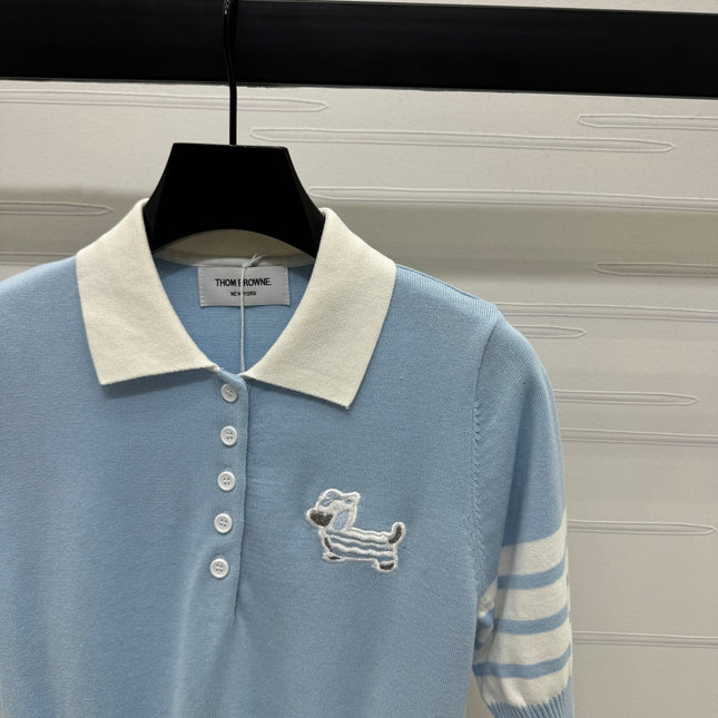 THOM SHORT-SLEEVE KNIT SWEATER WITH EMBROIDERED DOG MOTIF 274849