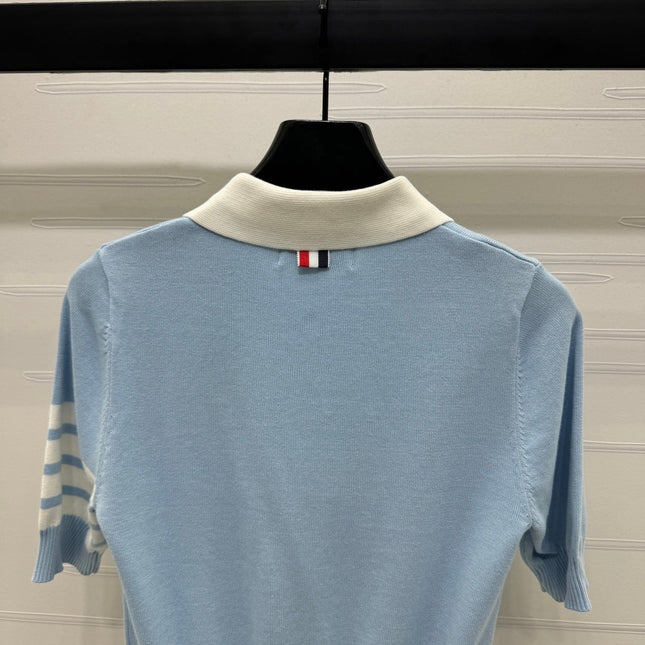 THOM SHORT-SLEEVE KNIT SWEATER WITH EMBROIDERED DOG MOTIF 274849