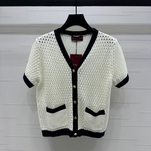 GUCCI SHORT-SLEEVE KNIT CARDIGAN 273215