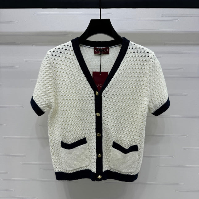 GUCCI SHORT-SLEEVE KNIT CARDIGAN 273215