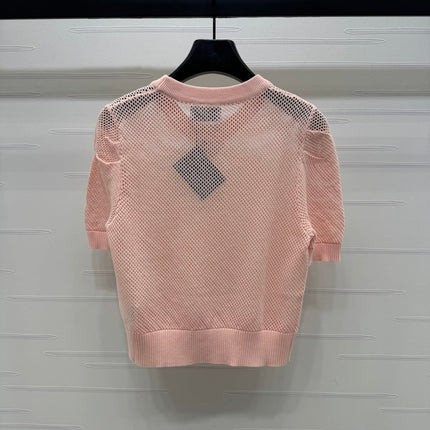 PRAD 25S HOLLOW KNIT SHORT SLEEVE TOP 264136