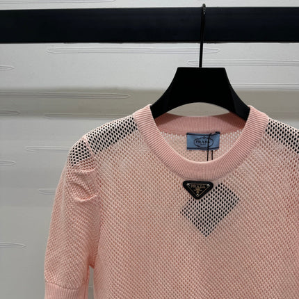 PRAD 25S HOLLOW KNIT SHORT SLEEVE TOP 264136