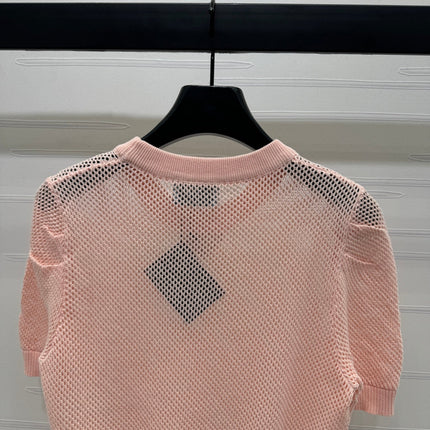 PRAD 25S HOLLOW KNIT SHORT SLEEVE TOP 264136